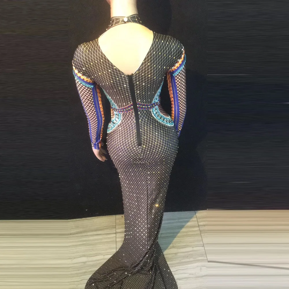 Women Black Sexy Bodycon Strech Rhinestones Evening Party Dance Long Sleeve Birthday Celebrate Singer Show Costume Dress | Свадьбы и