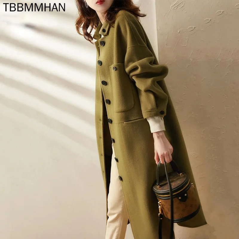 

Женское длинное шерстяное пальто, элегантное дизайнерское классическое пальто большого размера в Корейском стиле, осень 2021