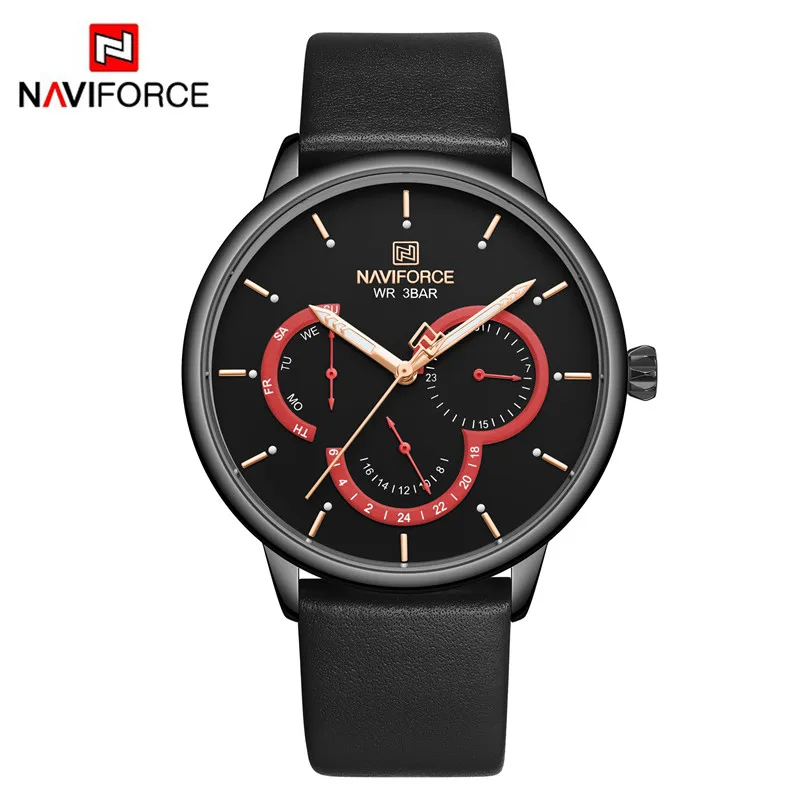 NAVIFORCE роскошные мужские наручные часы спортивные военные водонепроницаемые мужские часы деловые ультра тонкие из натуральной кожи кварцевые мужские часы 3011 - Цвет: NA301104 without box