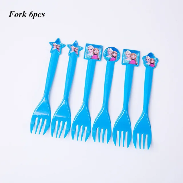Fork 6pcs Платье принцессы «Холодное сердце» 2 вечерние поставки «Холодное сердце» вечерние Бумага соломы тарелки чашки для девочек с героями мультфильма «Холодное сердце»; 2 платья Эльзы и Анны для дня рождения Декор вечерние скатерть - Цвет: Fork 6pcs