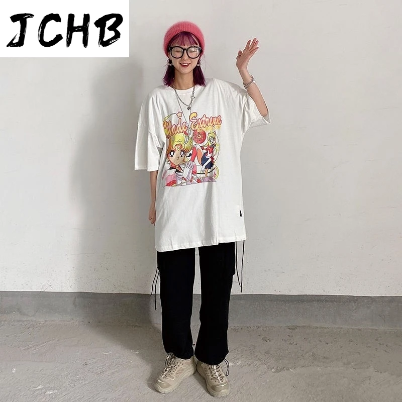 

2021 Anime Short Sleeve Oversized t Shirt Women Clothes Tops Graphic t Shirts Harajuku Tshirt Plus Size Tees Summer Top