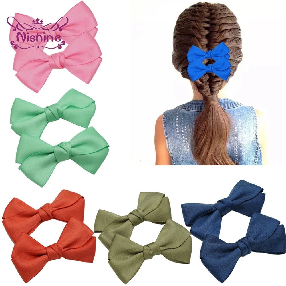 

Nishine 5pcs/lot 3.2 Inches Solid Color Polyester Cotton Bowknot Toddler Hair Clips Fashion Baby Bangs Hairpins Kids Accessories