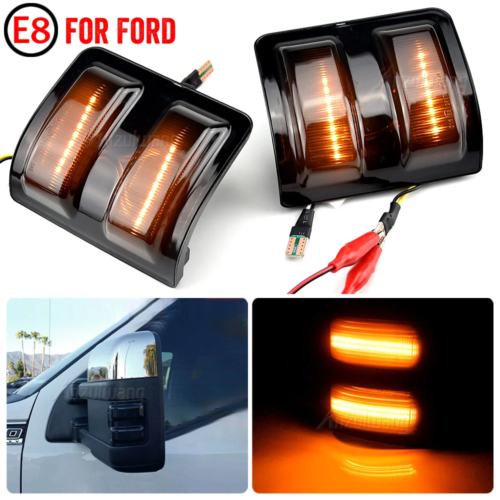 

2Pcs Normal / Dynamic Side Mirror Marker Lights Lamps For Ford F250 F350 F450 2008-2016 Turn Signal Amber & Running White