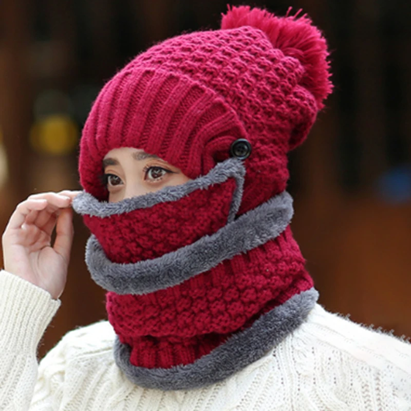 Зимние шапки для женщин с дышащей вязаной шапкой 2 в 1 девушек тёплая Защитная