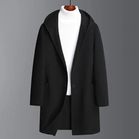 autumn winter mens wool coat plus size casual woolen jackets fleece men overcoat streetwear fashion long black coat outerwear