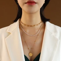 european and american chorker clavicle chain necklace titanium steel necklace female pearl queen pendant necklace