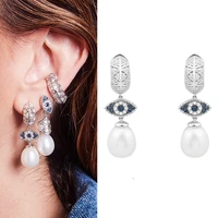 circle earring mysterious lucky eye 925 sterling silver earring freshwater pearl drop earrings colorful fine jewelry for women