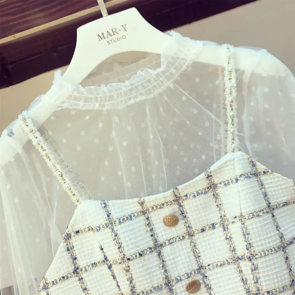 Комплект из 3 предметов Женская Осенняя новая сетчатая рубашка + маленькая куртка