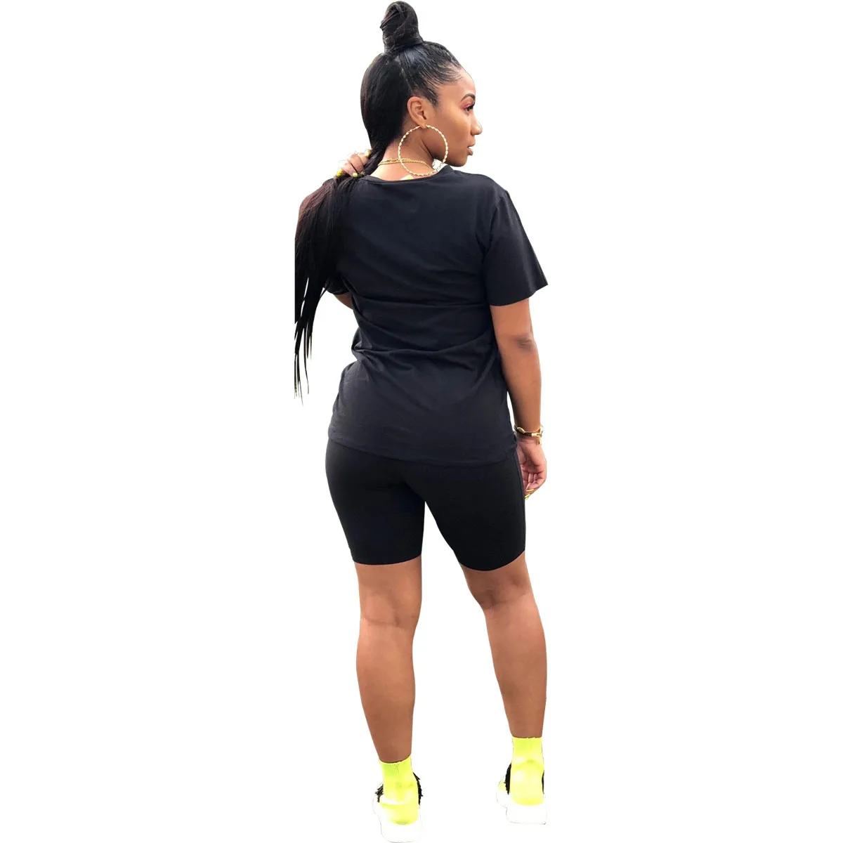 

Pattern Printed Round Neck Short Sleeves T-Shirt Tops Shorts Summer Women Suits Fashion Casual Two Piece Set