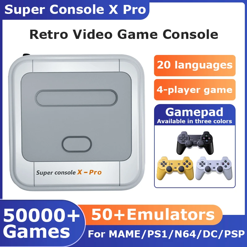 

Ретро Wi-Fi супер консоль X Pro 50 + Эмулятор 50000 + игр 2,4G беспроводные контроллеры 4K HD ТВ Видеоигра для PS1/PSP Plug And Play