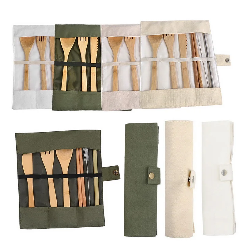 Бамбуковая посуда деревянный набор столовых приборов для путешествий