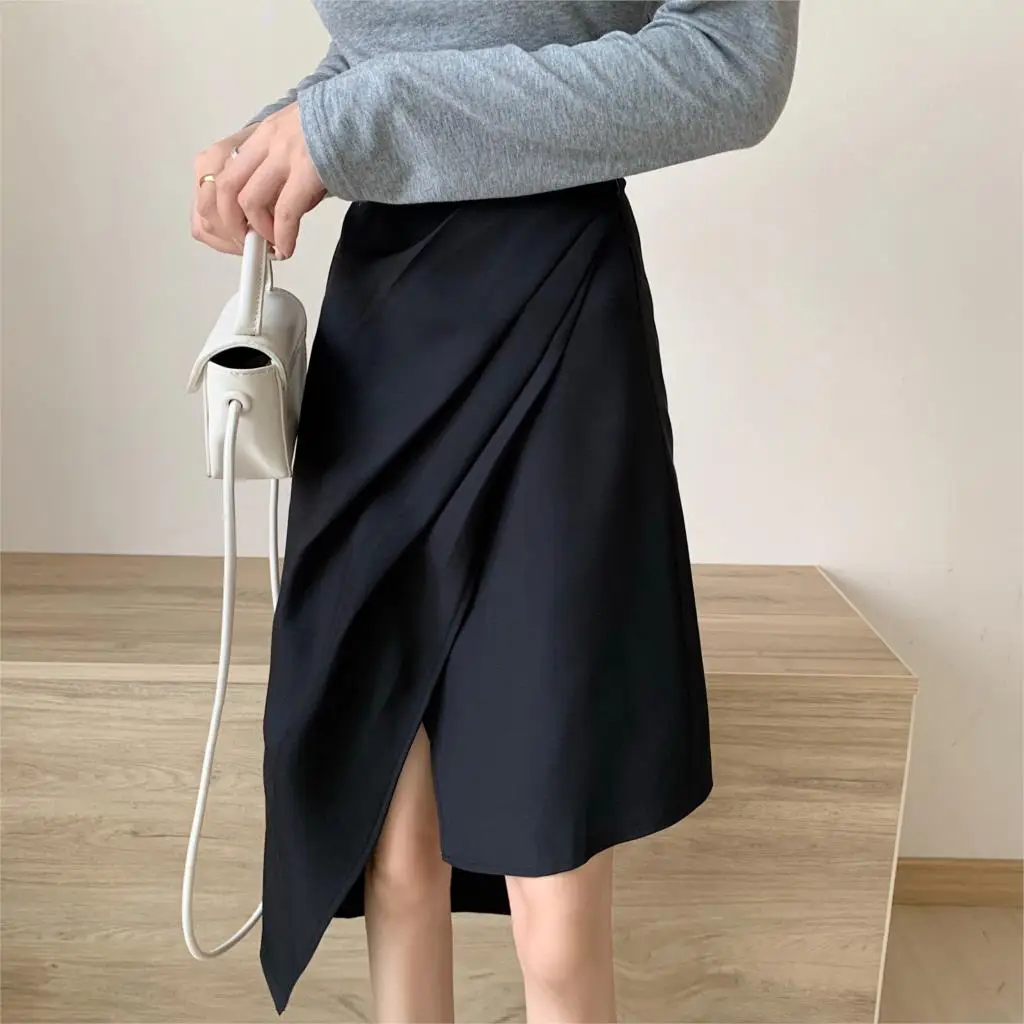 

elegant skirt Autumn 2020 New Korean-Style Irregular High-Waist Hip Skirt Women's Mid-Length over-the-Knee Temperament skirt