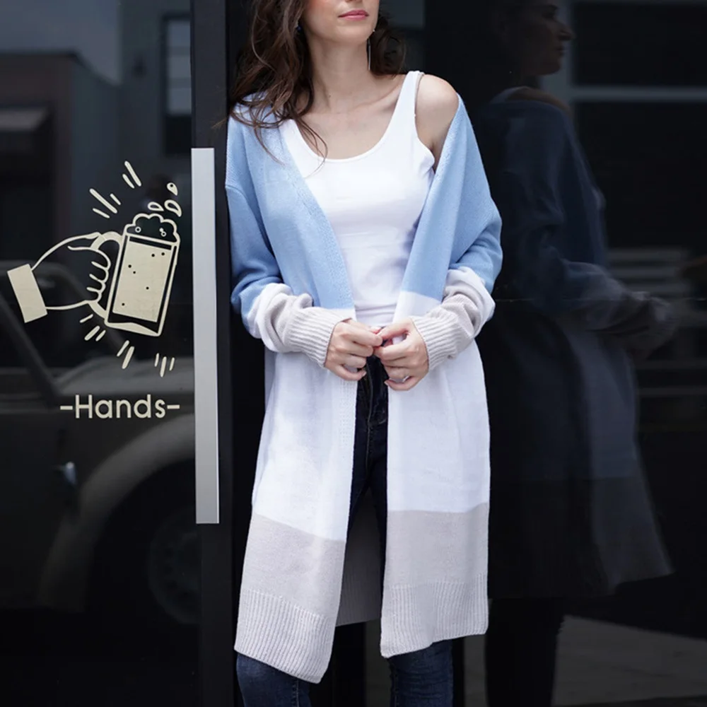 Autumn Women Sweater Striped Cardigan Cashmere Draped Loose Long Casual Knit Coat |