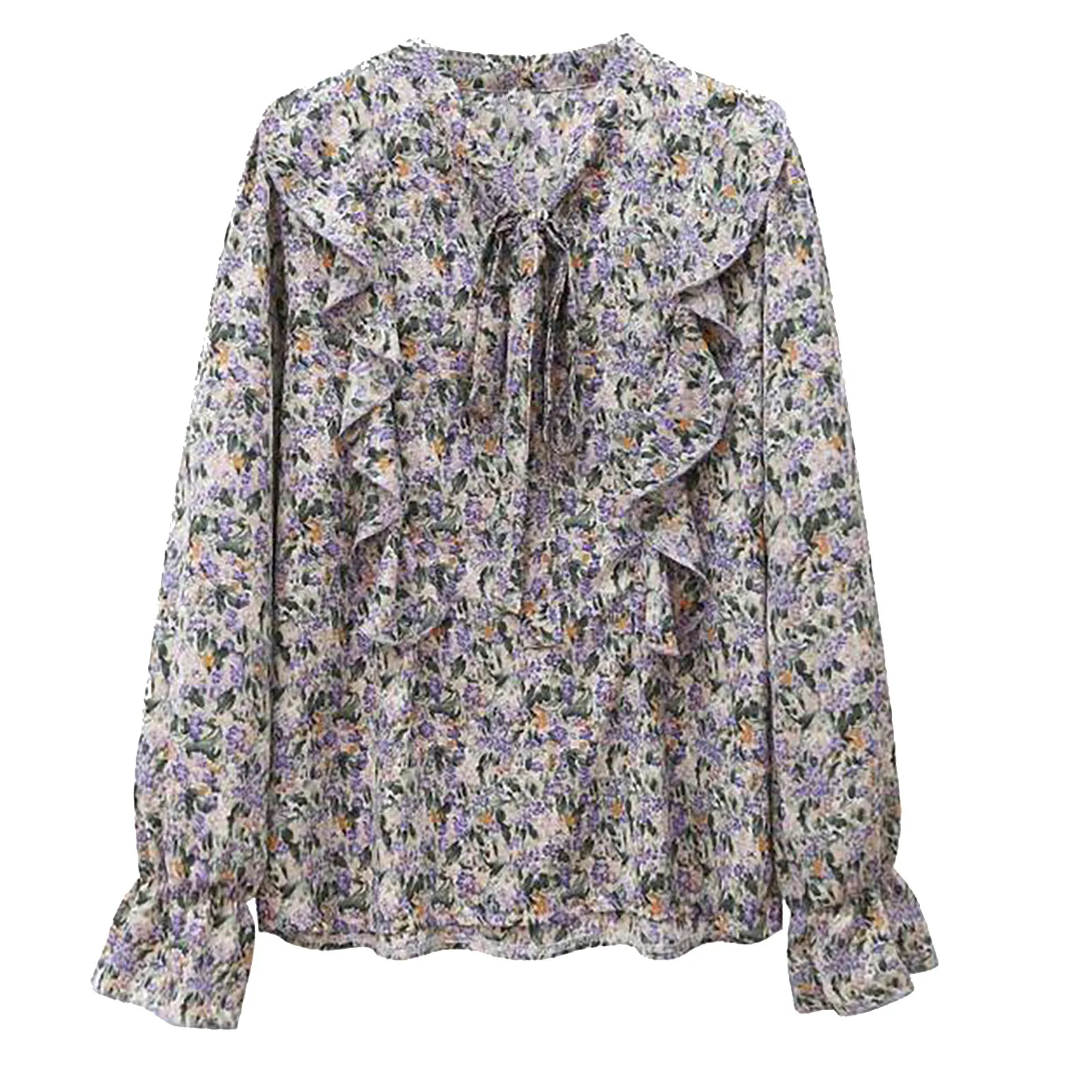 

Women Bow Neck T Shirt Fashion Lady Floral Long Sleeve Casual Shirt Top Loose Petal Sleeve Printed Shirts Top Mujer De Moda #25