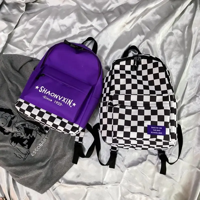 Ulzzang Harajuku клетчатые холщовые рюкзаки женская пара сумок дорожная белая сумка