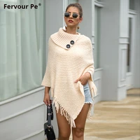 2019 new autumn winter wool capes tassel cape shawl buttons half open collar solid color wool ponchos my19042 2
