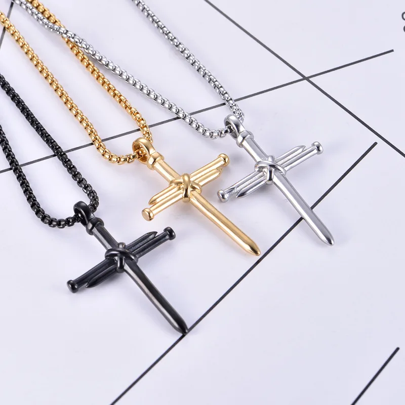 

GG28 European and American casting Necklace Steel Nail Cross Pendant punk style men's necklace jewelry wholesale