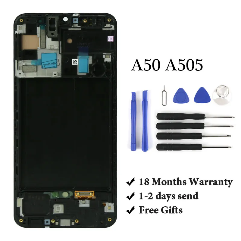 TIMEWAY AMOLED For Samsung A50 SM-A505FN/DS A505F/DS A505 LCD Display Touch Screen Digitizer With Frame For Samsung A50 lcd