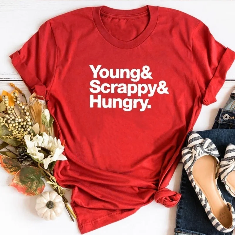 

VIP HJN Young Scrappy and Hungry Women Shirts Pink Funny Graphic Tees Women 90s Musical Lover Casual Kawaii Tops Harajuku