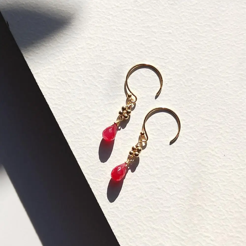 

Lii Ji рубиновые серьги 14K позолоченные маленькие капли бусины натуральный драгоценный камень ювелирные изделия для женщин девушек Подарок