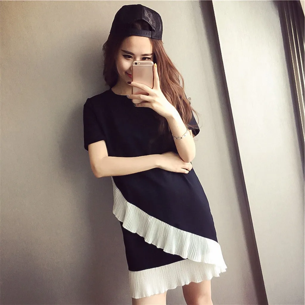 Женское платье с круглым вырезом Повседневное оборками и коротким рукавом