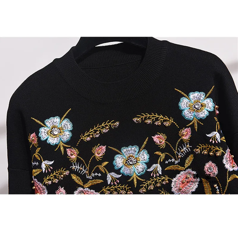 Осенне-зимний черный спортивный костюм вязаный комплект женский свитер с