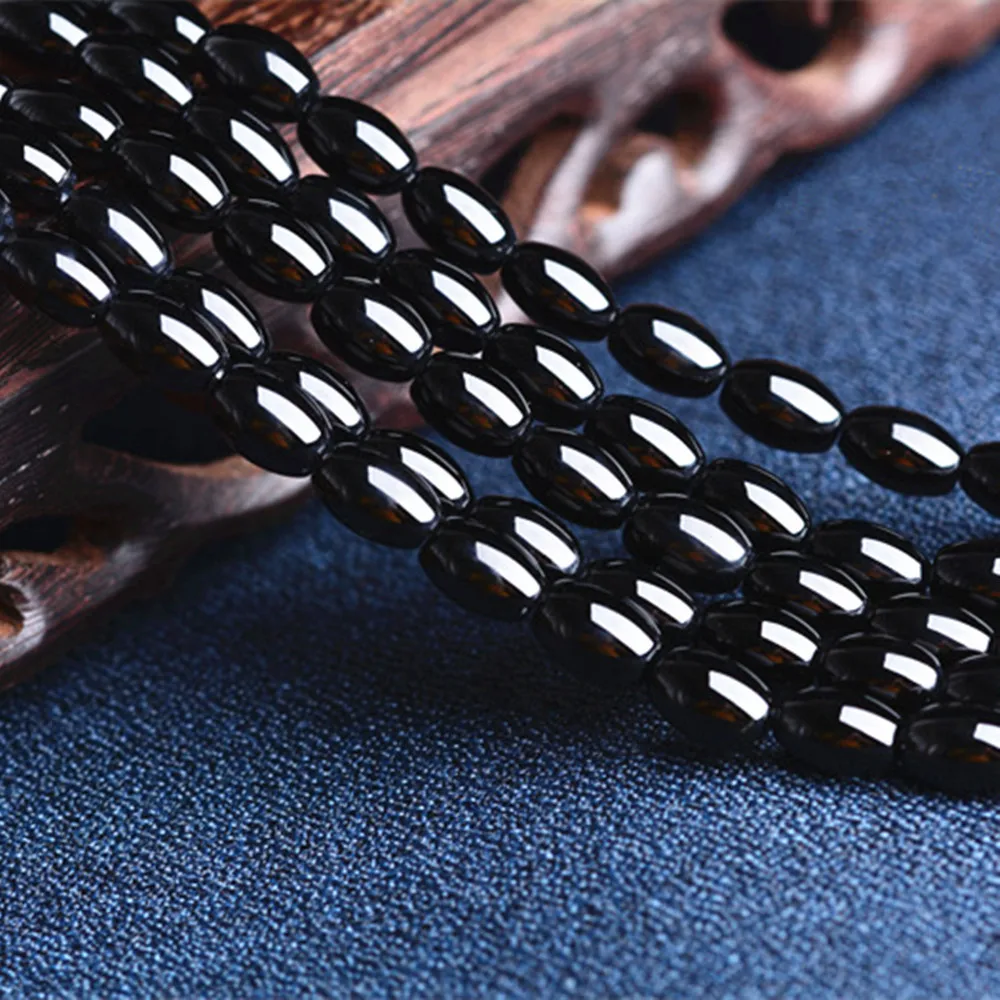 

Grade A Natural Black Agate Beads Rice Shape 4x6mm 6x9mm 8x12mm 10x14mm 15 Inch Strand MN62
