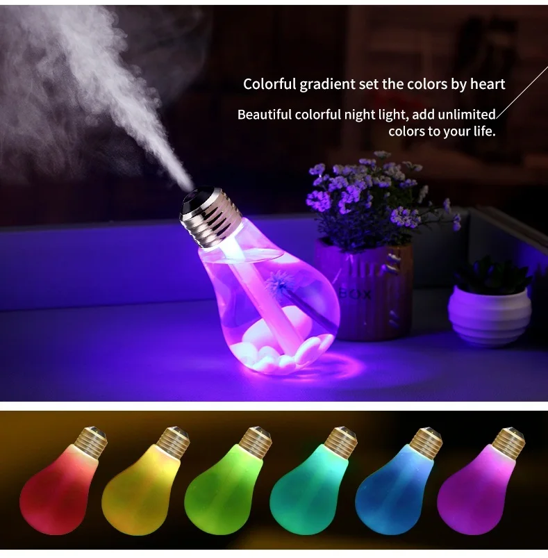 

KBAYBO Mini bulb diffusers USB Air Humidifier Diffuser LED Night Light Creative Bottle Aromatherapy Mist Maker for Home Office