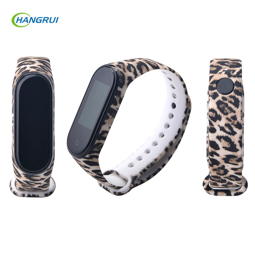 Для mi band 3 4 ремешок с принтом силиконовый ремешок на запястье для xiaomi mi band 3 Replacemet Камуфляжный браслет для mi band 3 браслет - Цвет: Leopard