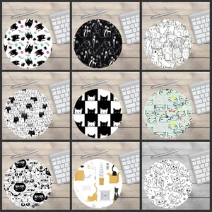 xgz cats black and white laptop round mausepad rubber no locking edge keyboards gamer gaming mouse pad desk mice mat muismat free global shipping