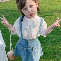 girls clothes baby girl clothing sets 2022 new summer lace shirtdenim strap skirt 2pcs suit for kids childrens outfit