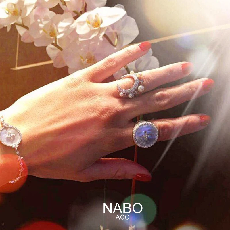 

2020 New mother-of-pearl moon pearl diamond ring Korean wave ins simple retro fresh and cute women can wear brand jewelry