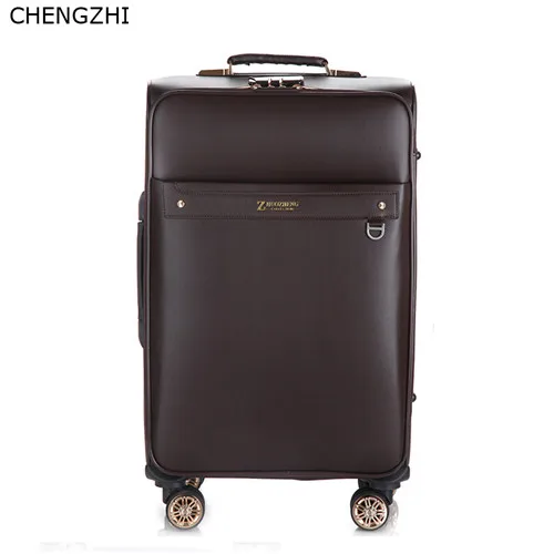 dark brown CHENGZHI 2" 24 дюймов мужская деловая сумка на колёсиках, брендовая Дорожная сумка из искусственной кожи, чемодан на колесиках - Цвет: dark brown