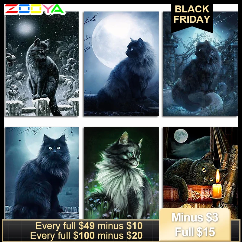 ZOOYA 5D DIY Алмазный вышитый Ночной лес Луна черная кошка Алмазная картина вышивка крестиком полная дрель Мозаика Украшение BK449