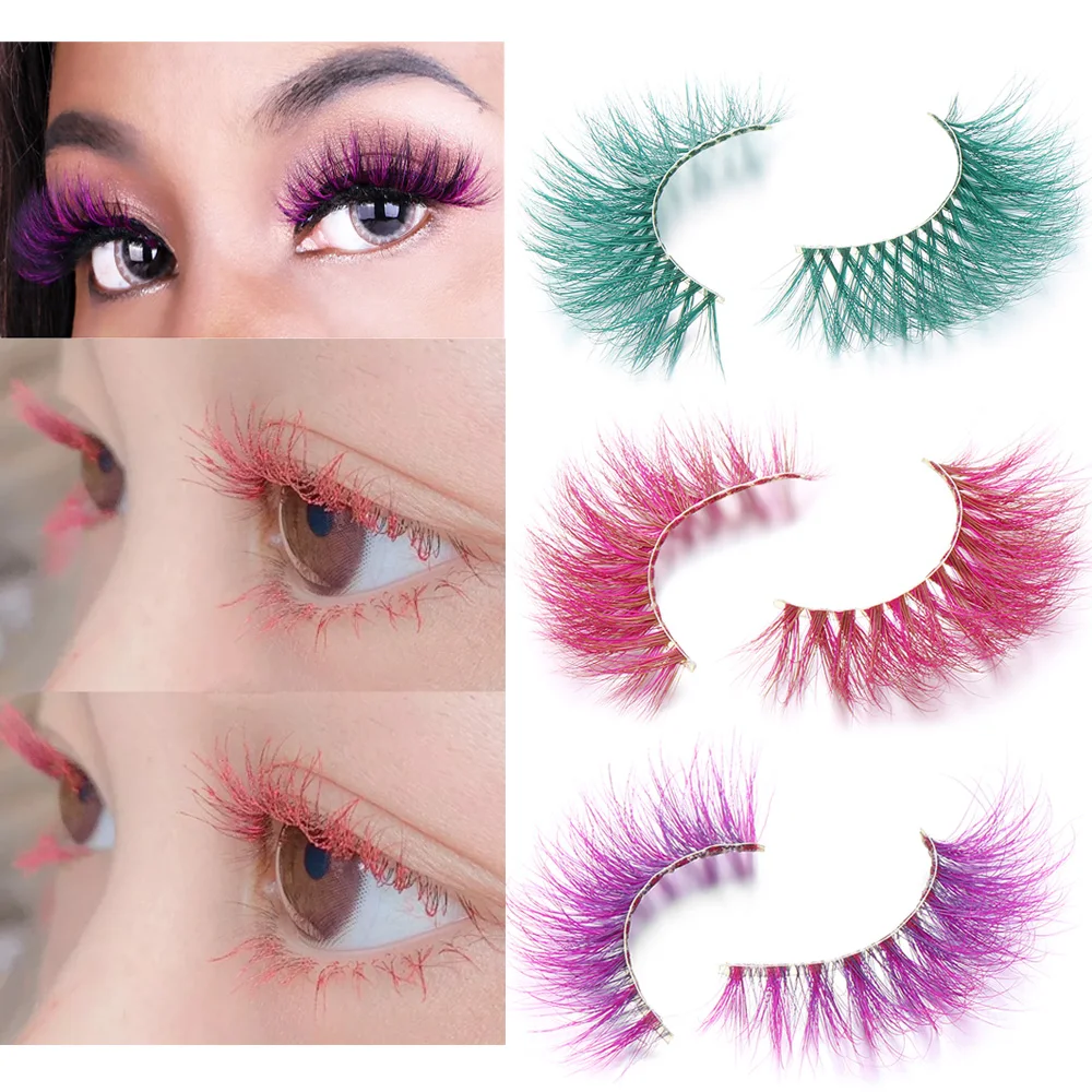 

1Pair Fashion Masquerade Colored False Eyelashes 6D fluffy Mink Hair Cosplay Lash Extension False Eyelashes Eye Makeup Tools