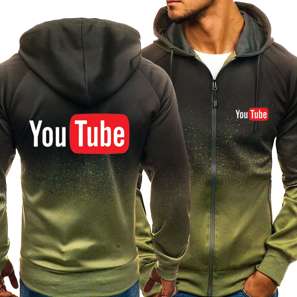 

Spring Autumn New Hoodies Men YouTube Leisur Fashion HipHop Harajuku Gradient color Long sleeve zipper Jacket Clothing