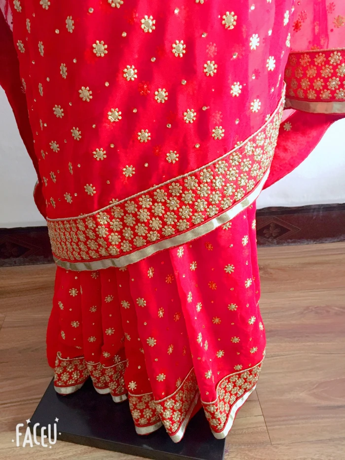 Sarees индийские платья сари женщины красный вышитый жоржет Болливуд свадебное