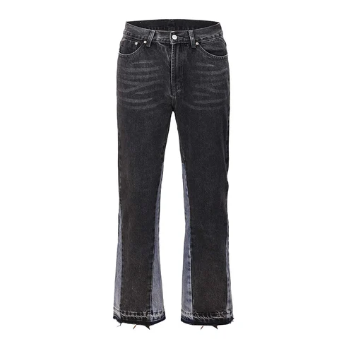 Jeans de retalhos de retalhos vintage masculino de jeans queimados y2k