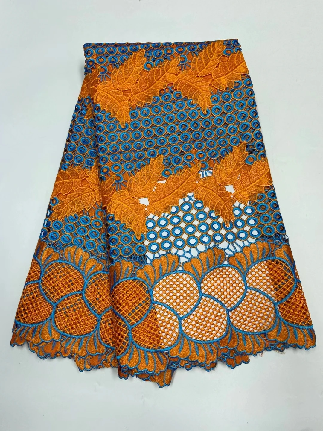 

RG13 High quality embroidered guipure cord lace fabric,wholesale African water soluble lace for fashion dress!