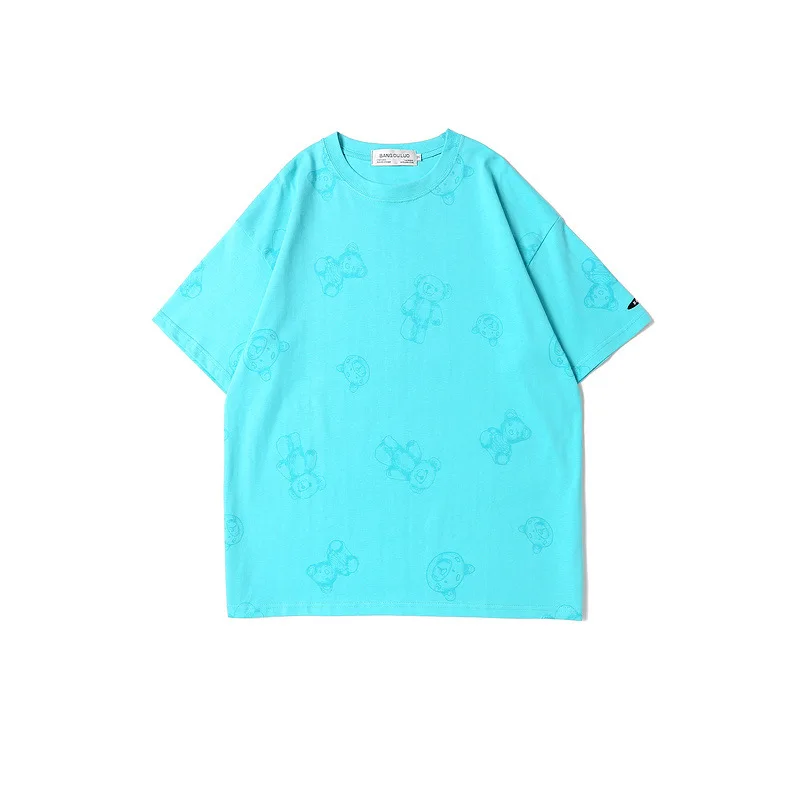 

2021 Bear Couple Wear 2021 New Korean Style Boyfriend Trendy Pink Versatile Casual Short-Sleeved T-shirt Men and Women Ins