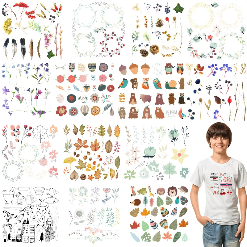 Мультяшные Растения Цветы Наклейки теплопередача ПВХ Патчи термочувствительные