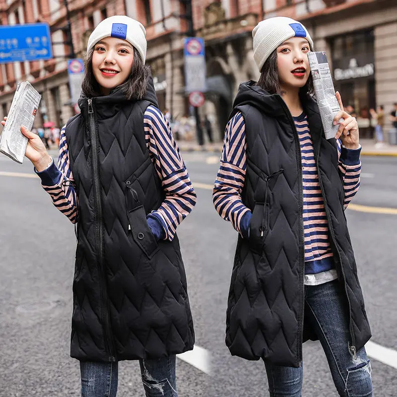 

Winter Coat New Korean Stand-up Collar Zipper Cotton Padded Jacket Waistcoats Female Pleated Sleeveless Slim Medium Vests