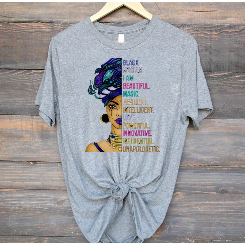 Black Women Magic Beauty Vintage TShirt Funny Graphic Tees Plus Size Summer Short Sleeve Cotton Hipster Tops Harajuku Shirt | Женская