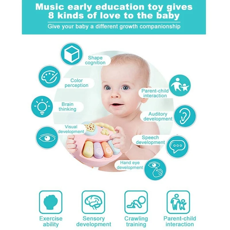 

Baby Musical Toy, Educational Piano Music Toy Guitar / Rattle Toy with Lights for 0-3 Years Gift (Piano,Pink)