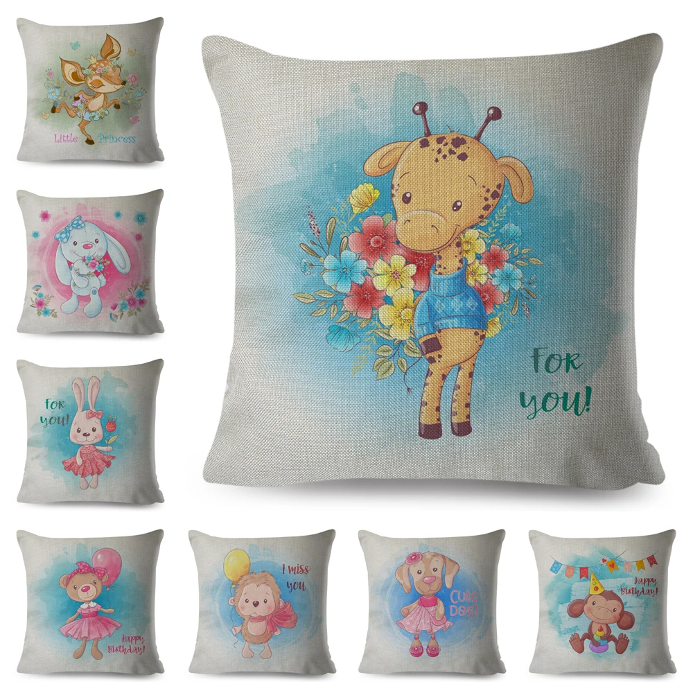 

Милый декоративный чехол для подушки с мультяшными животными, милый чехол для подушки в виде жирафа, собаки, кота, чехол для детской комнаты,...