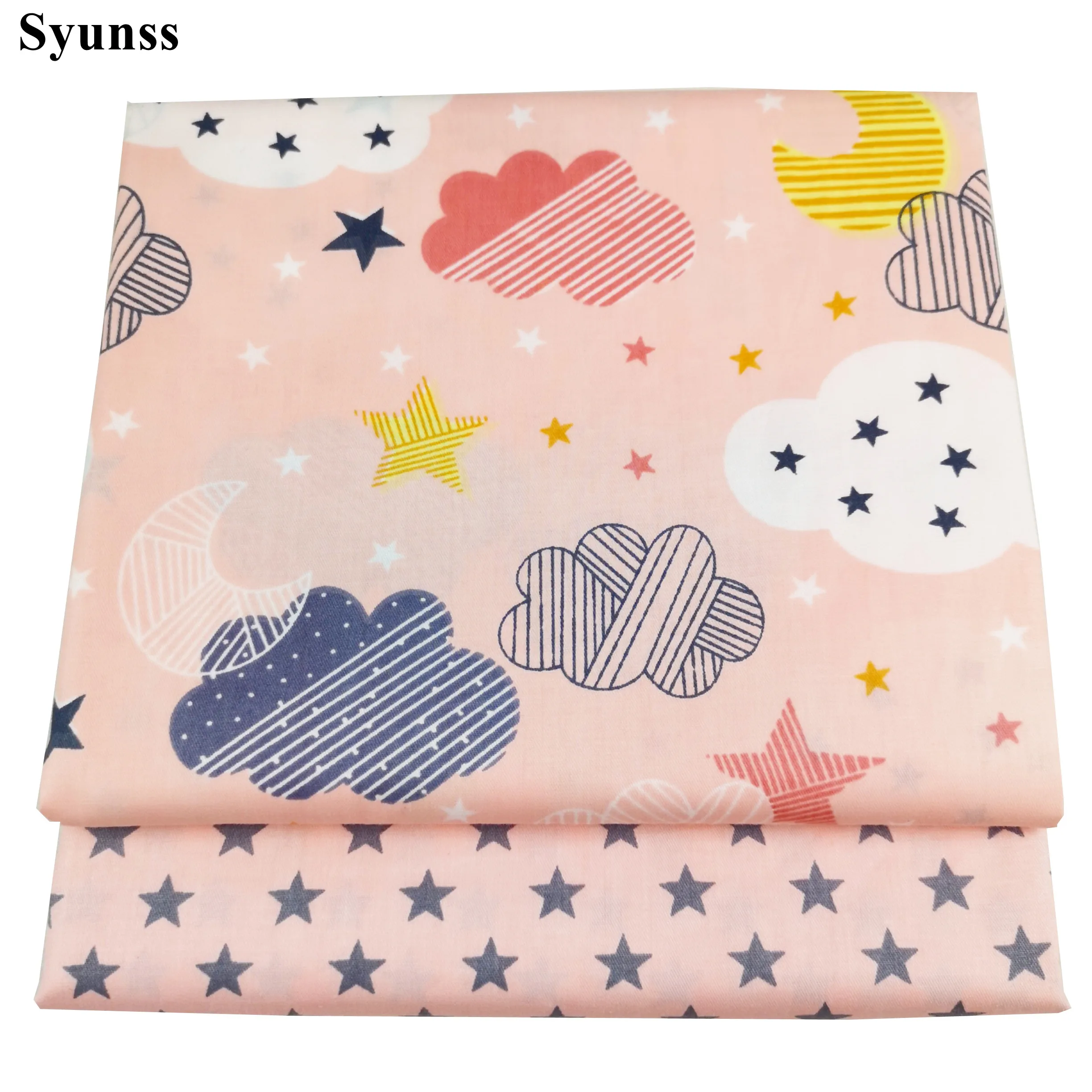Новая хлопковая ткань Syunss с принтом розовых облаков и звезд для сделай сам