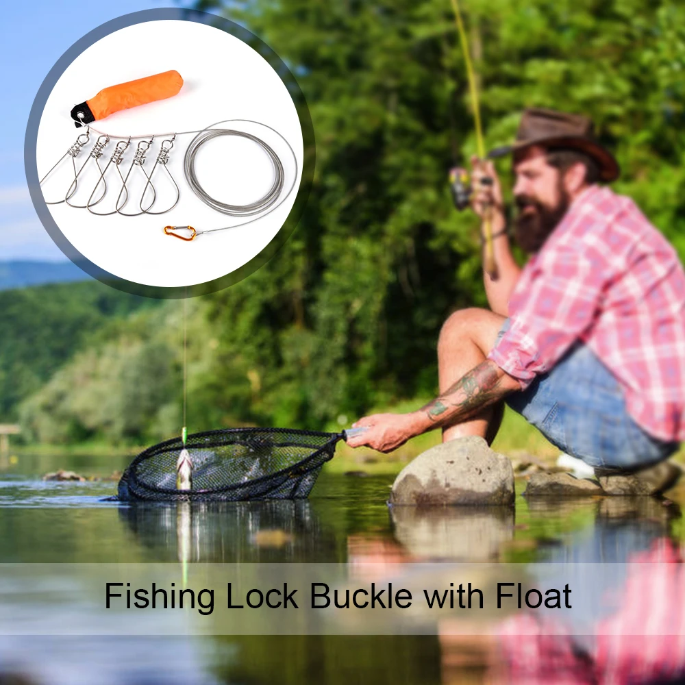 5 in 1 Stainless Steel 5M Fishing Lock Buckle with Float Live Fish Stringer Tackle Accessories |