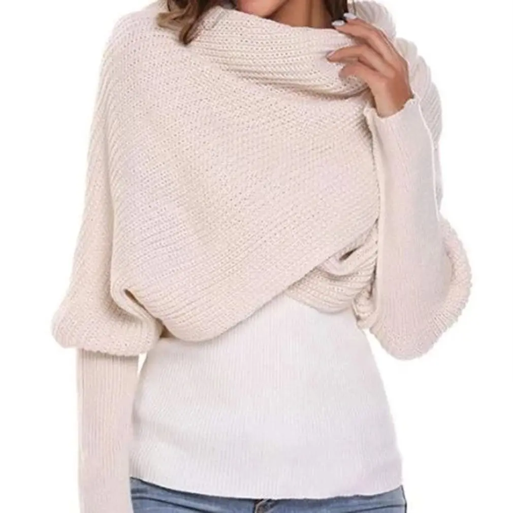 

Fashionable Women's Wool Scarf Knitted Scarf With Sleeves Inventory Clearance Winter Wool Scarves Easy Matching