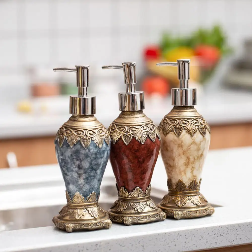 

300ml Shampoo Bottle Lotion Shower Gel Soap Dispensers Retro Refillable Resin Pattern Agate Hand Pump Bottle for Bathroom