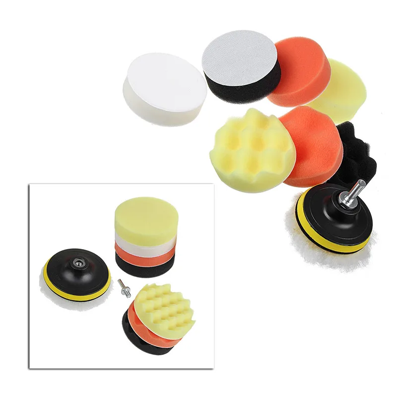 

10Pcs/Set Buffing Pad Set Thread 3/4/5/6/7 inch Auto Car Polishing Pad Kit for Car Polisher + Drill Adaptor M10 Power Tools